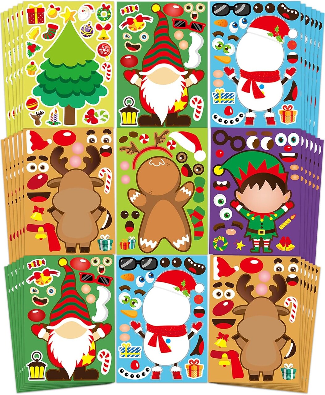 42 Sheets Christmas Party Favors Stickers, Christmas Crafts Make Your Own Sticker, Christmas Gifts for Classroom Student Stocking Stuffers Goodie Bag Christmas Activities Game Holiday Sticker for Kids